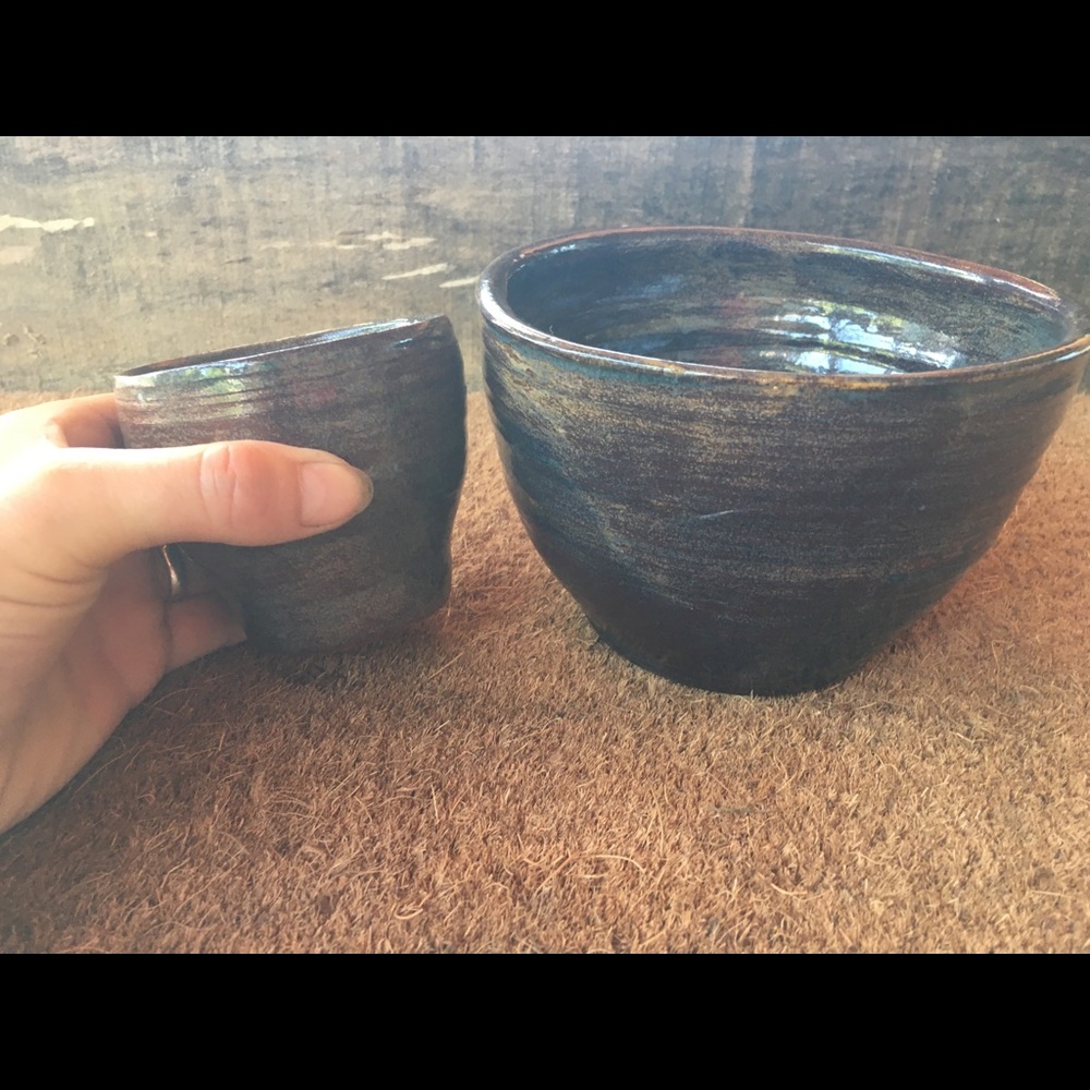 Pottery mug and bowl hand made